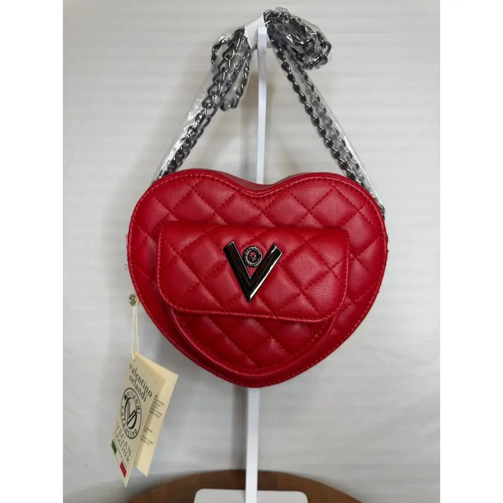 Valentino Orlandi Heart Crossbody MSRP $139 NWT Red Quilted Vegan Leather